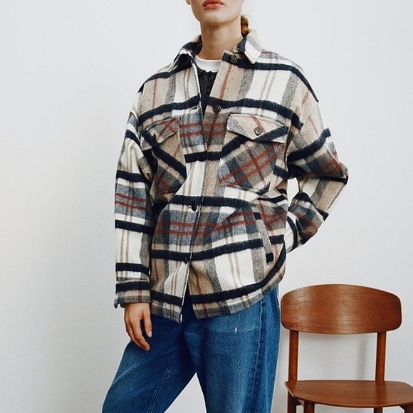 Zara Plaid Wool Shacket Overshirt Size XL - Picture 3 of 14